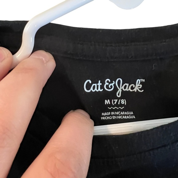 Cat & Jack Girls Plain Black Long Sleeve T Shirt Medium 7/8 Knit Crewneck Basic - Picture 3 of 3